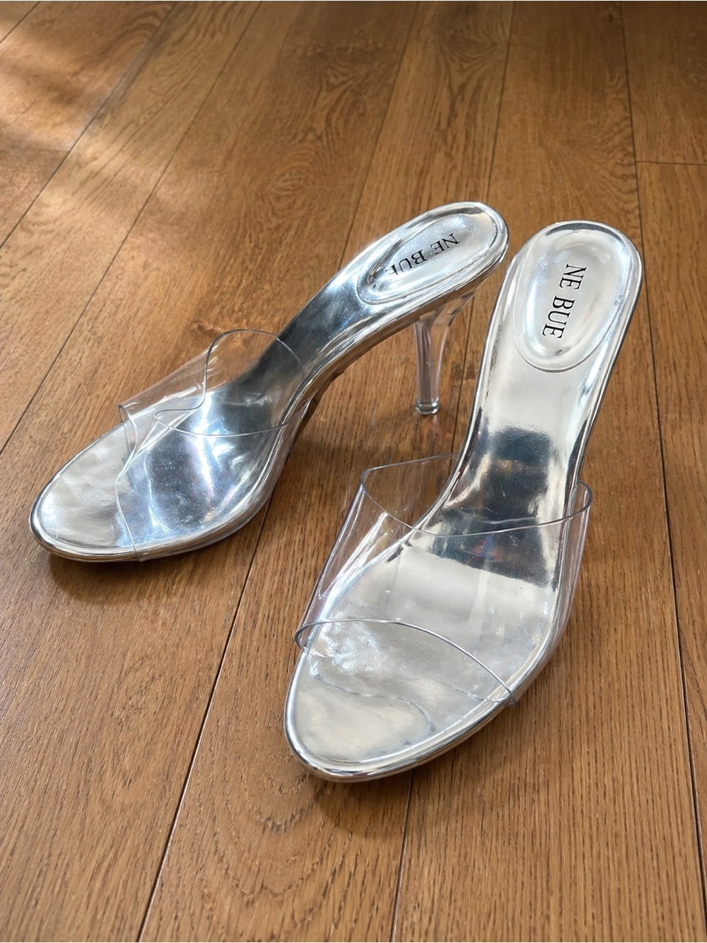 Clear Strap Silver High Heel Stiletto Mule Slip On